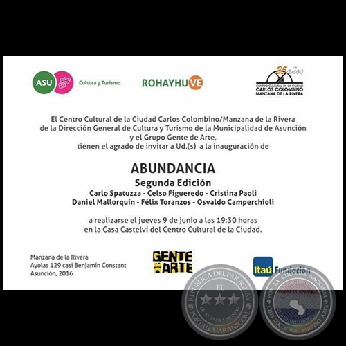 ABUNDANCIA Segunda Edicin - Obras de Celso Figueredo - Jueves 9 de junio de 2016